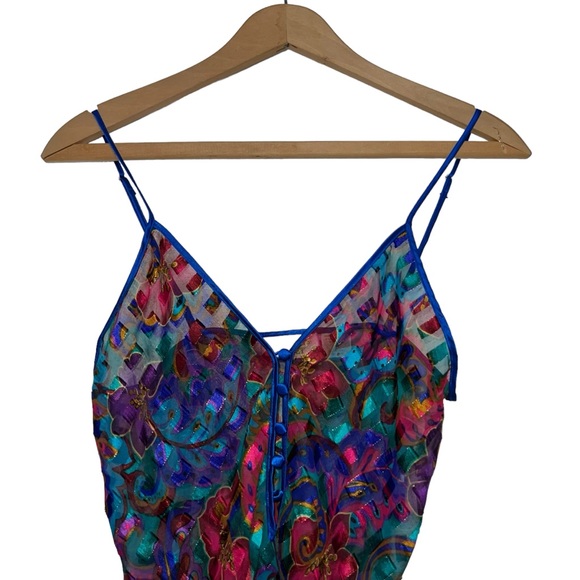 VS 90s Gold Label semisheer floral & paisley print in jewel tones teddy bodysuit - Picture 7 of 17